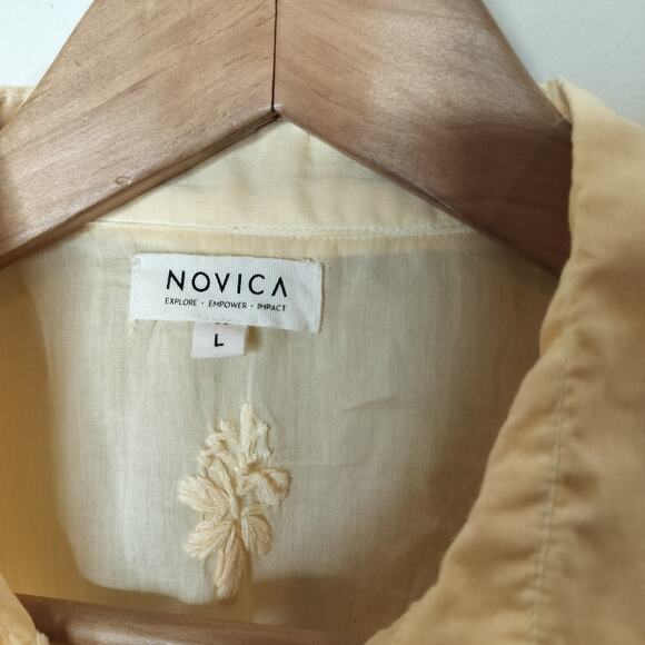 Novica Button Up Shirt Floral Embroidered Cotton Sleeveless - Picture 8 of 11